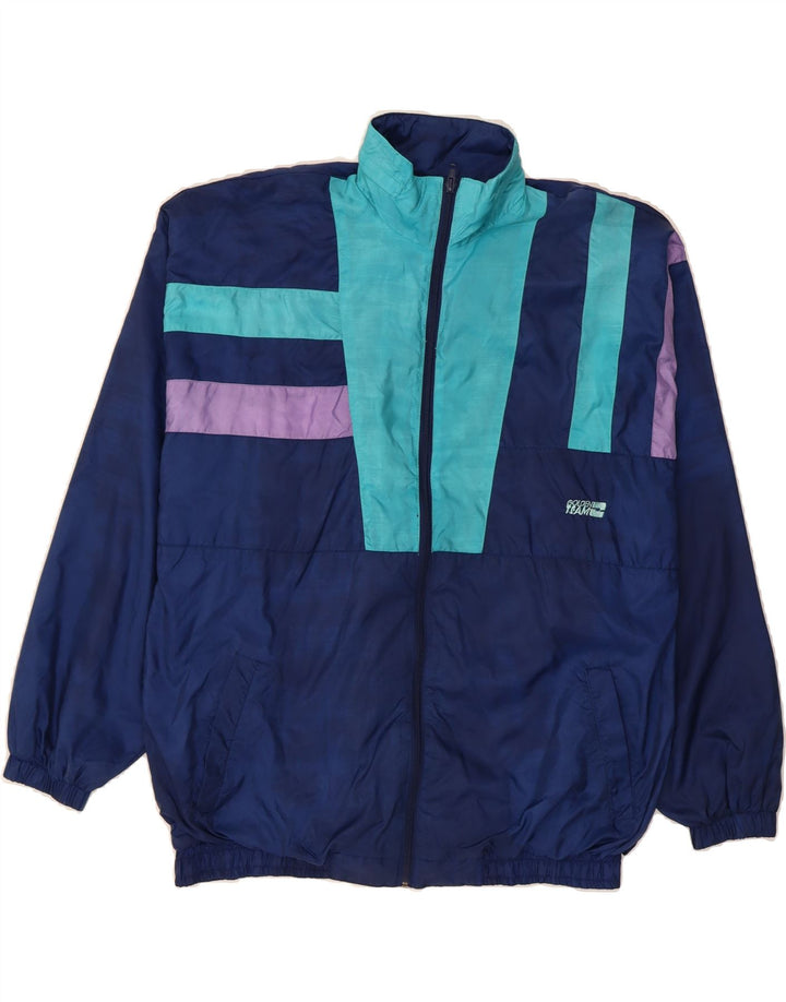 GOLDEN TEAM Mens Tracksuit Top Jacket XL Navy Blue Colourblock Polyamide Vintage Golden Team and Second-Hand Golden Team from Messina Hembry 