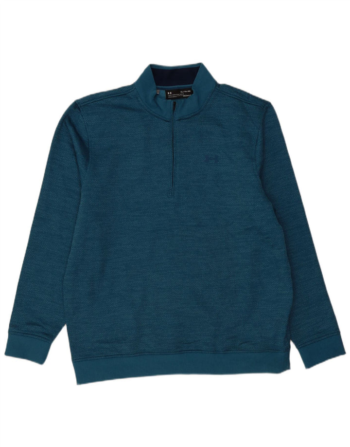 UNDER ARMOUR Mens Cold Gear Zip Neck Sweatshirt Jumper XL Blue Chevron