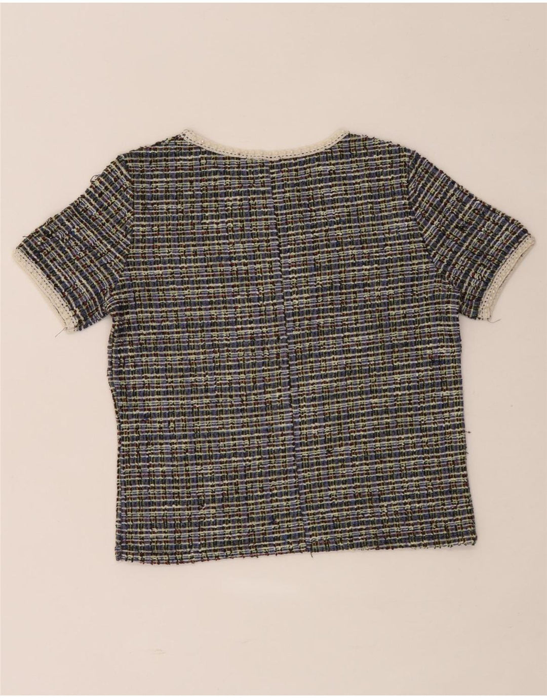 Zara Womens Crop T-Shirt Top UK 12 Medium Flerfarvet ternet polyester