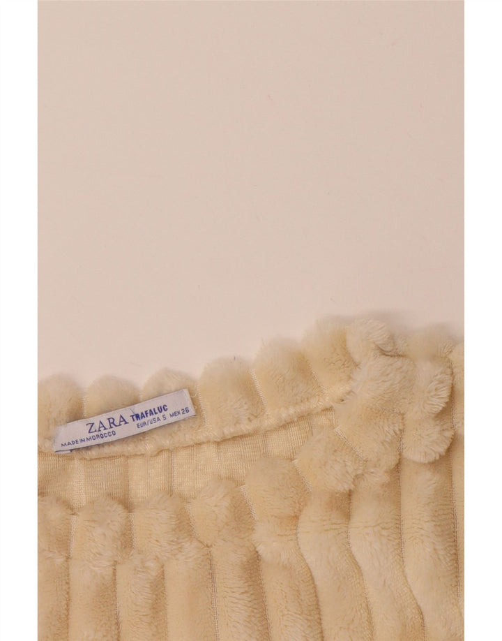 ZARA Womens Crop Oversized Fleece Jumper UK 10 Small Beige Polyester