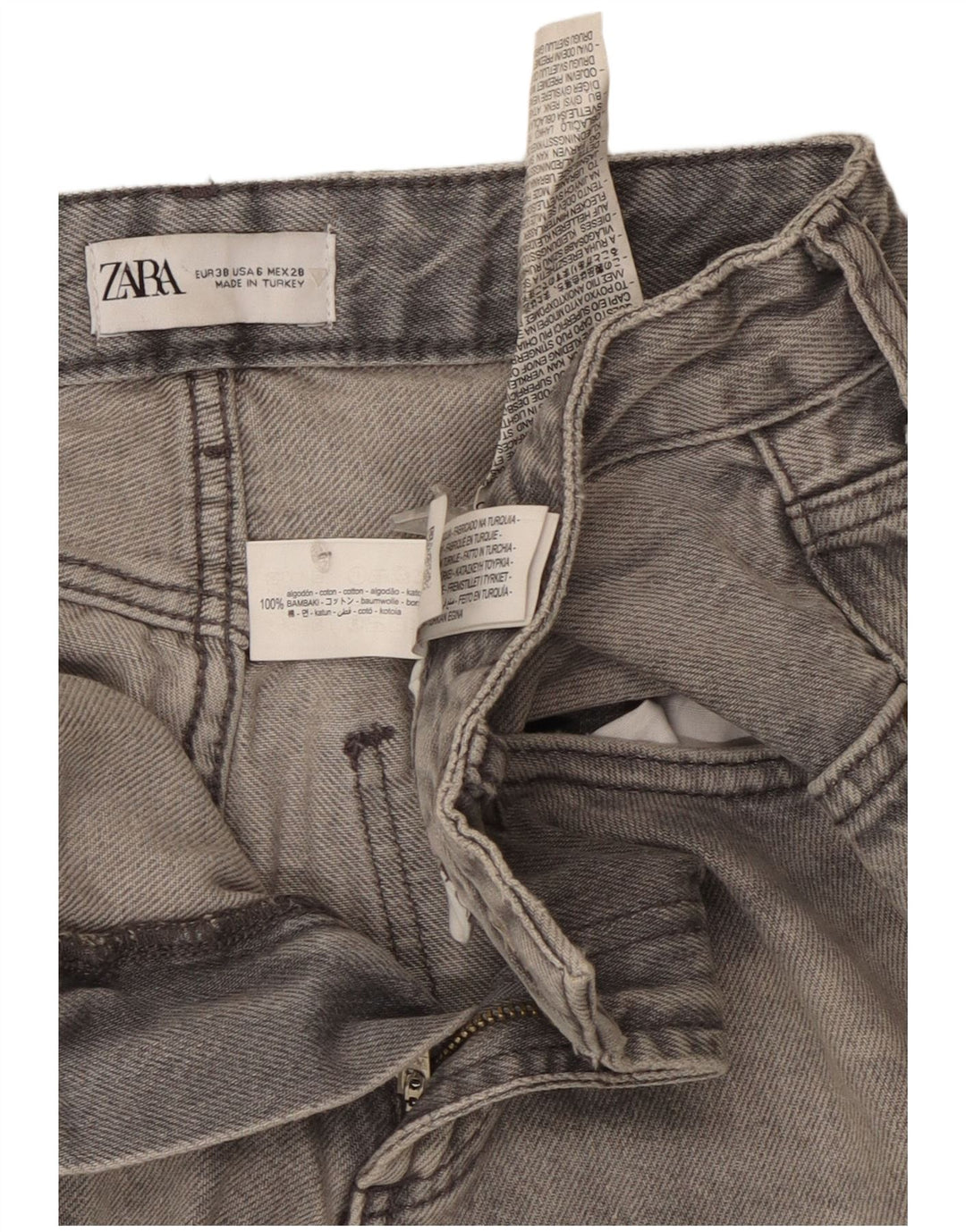 Zara Dame Jeans med brede ben EU 38 Medium W28 L33 Grå Bomuld