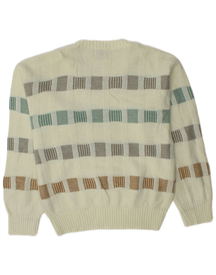 LONDON FOG Herre V-hals sweater Small Off White Stribet akryl