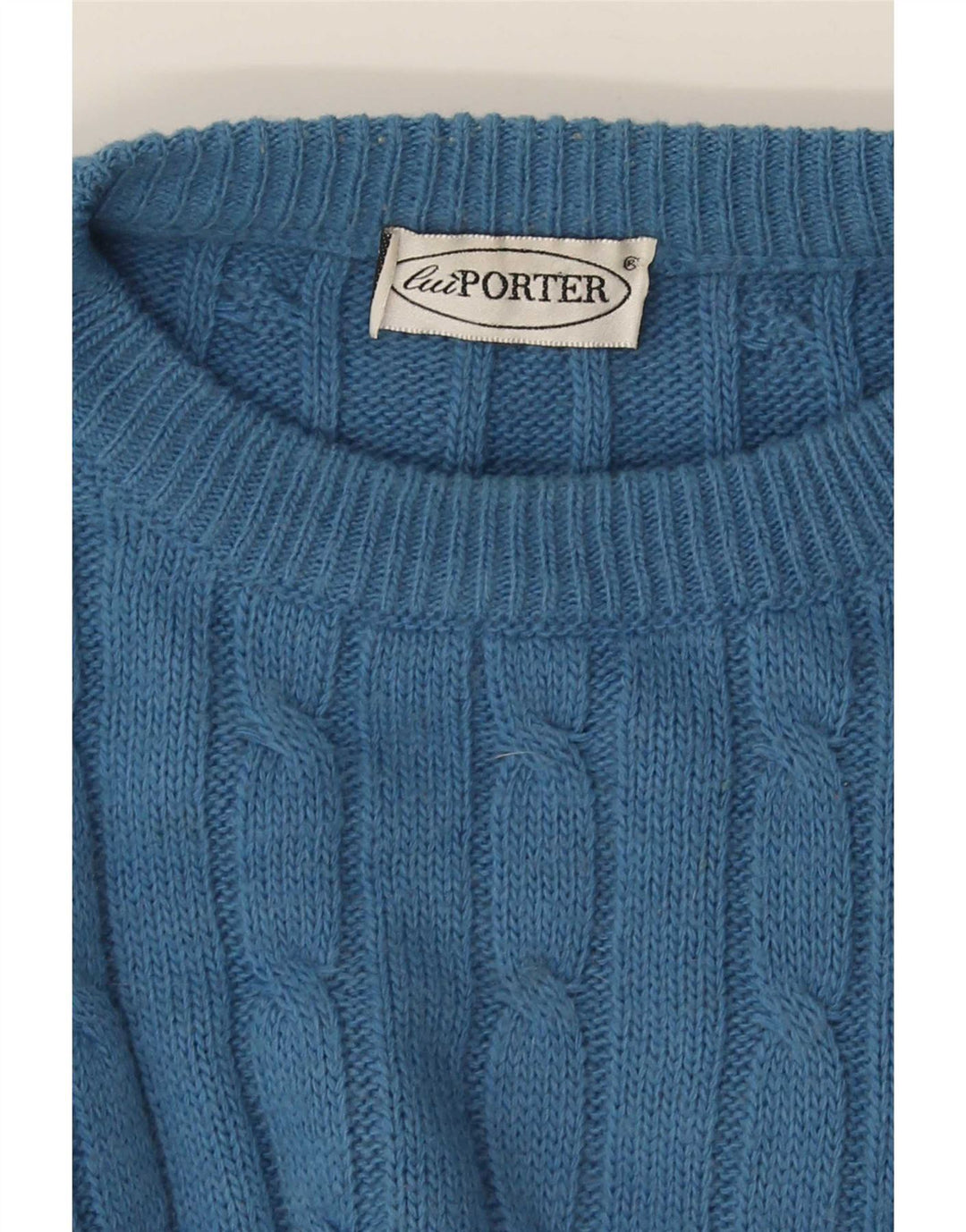 Vintage herre rund hals sweater stor blå