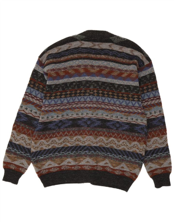 KOMPASKORT Herre Cardigan Sweater IT 52 Stor Grå Geometrisk Uld