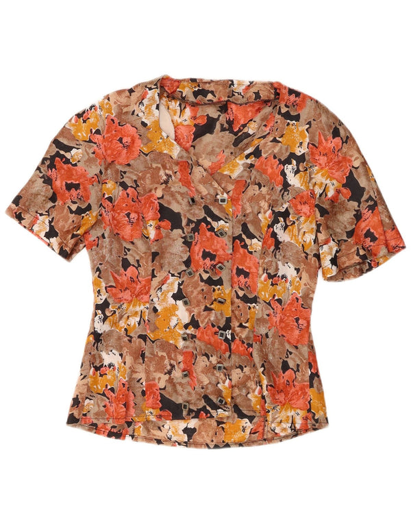 Vintage kvinders kortærmet skjortebluse UK 10 Small Multicolored Floral