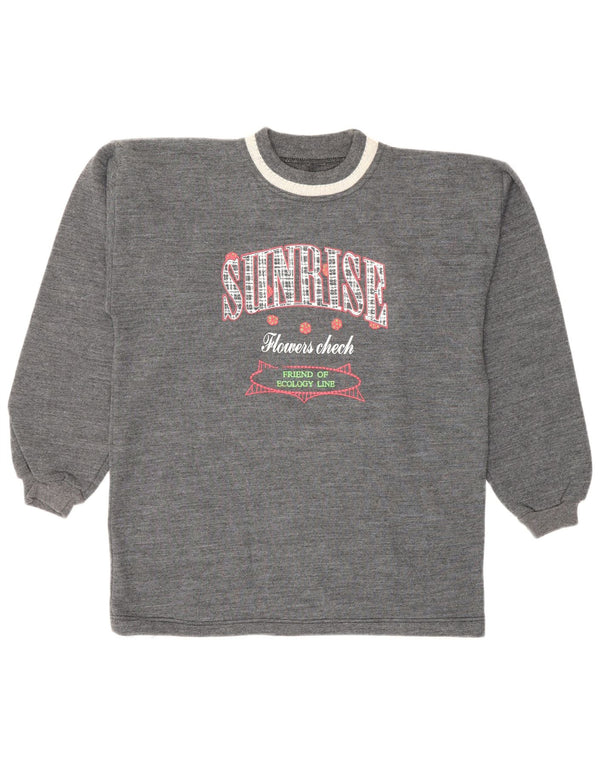 Vintage Dame grafisk Sweatshirt Jumper UK 12 Medium Grey