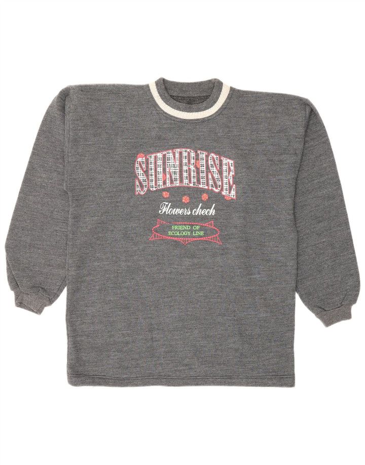Vintage Dame grafisk Sweatshirt Jumper UK 12 Medium Grey