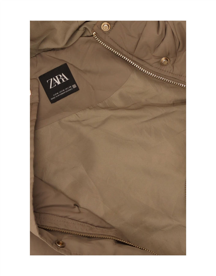 Zara Dame Hætte ærmeløs polstret frakke UK 14 Medium Beige