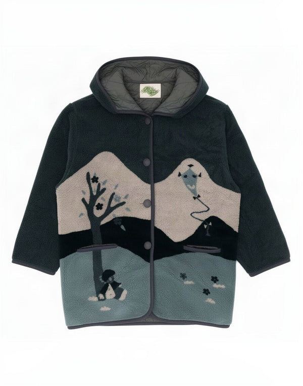 Verde Piu Dame Hooded Windbreaker Coat UK 16 Large Green Novelty
