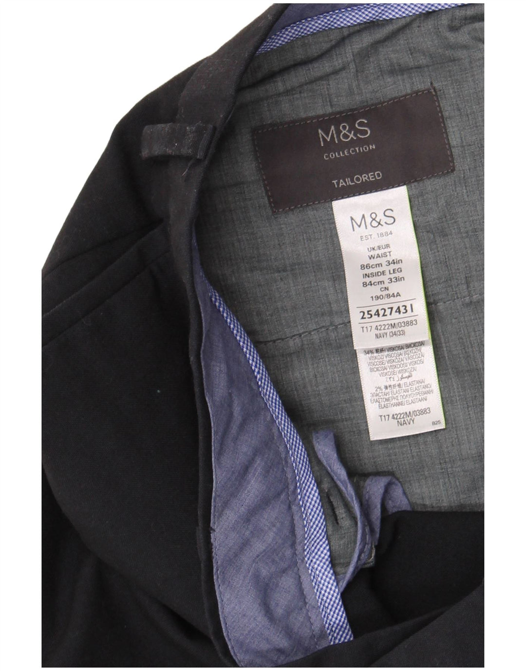 Marks & Spencer Herre skræddersyede lige jakkesætsbukser W34 L33 Marineblå