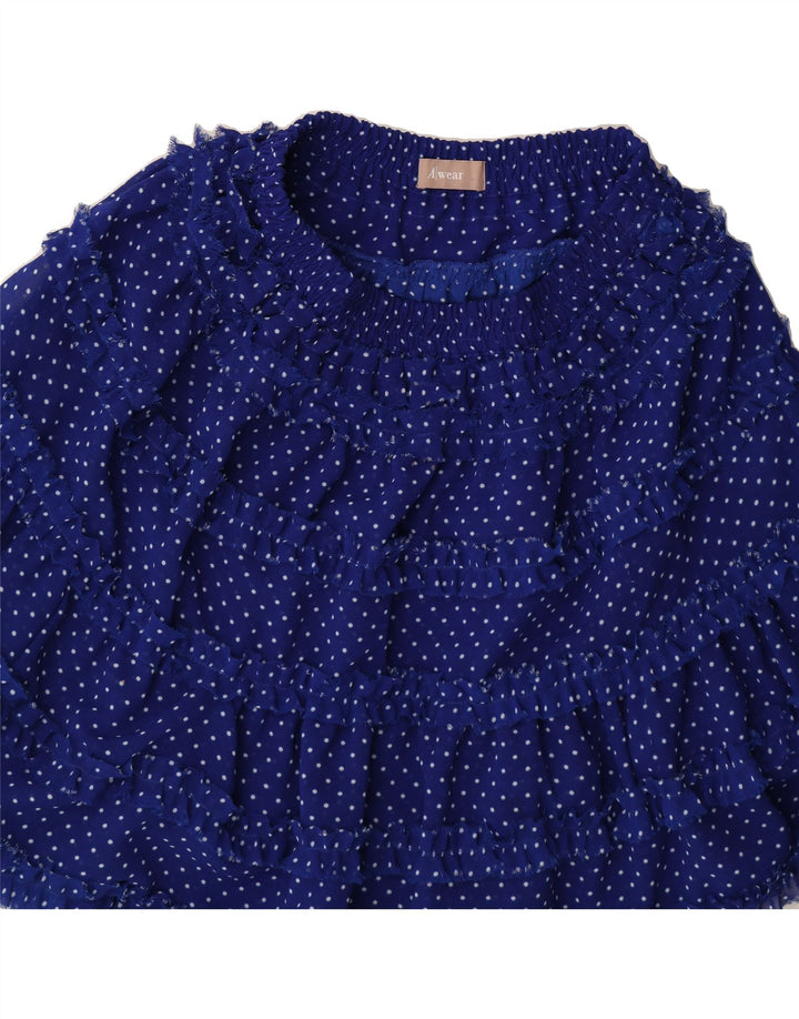 VINTAGE Womens Tiered Skirt XS W24  Navy Blue Polka Dot Polyester Vintage Vintage and Second-Hand Vintage from Messina Hembry 