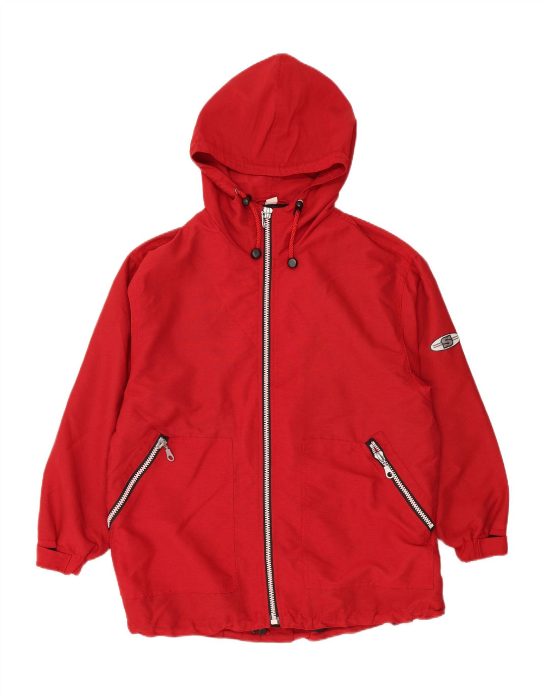 JOHN F GEE Mens Graphic Hooded Rain Jacket UK 42 XL Red Polyester Vintage John F Gee and Second-Hand John F Gee from Messina Hembry 