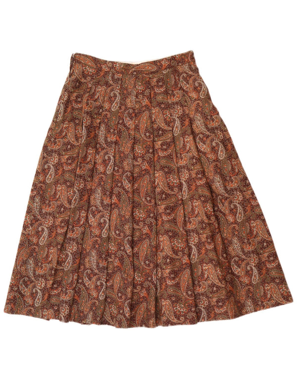 Vintage damekniv plisseret nederdel IT 42 Medium W26 Brun Paisley