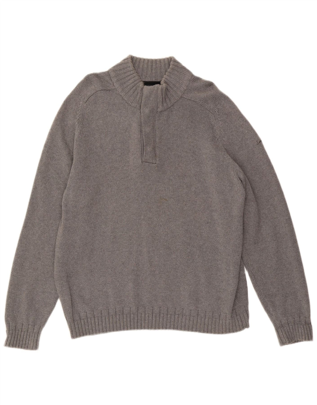 JAMES PRINGLE Herre Button Neck Jumper Sweater Stor Grå Bomuld