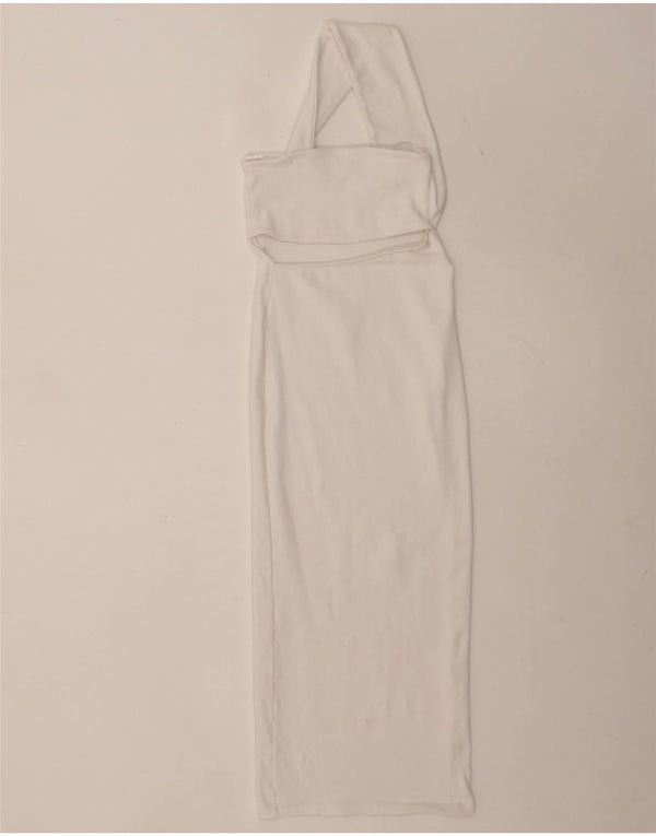 Zara Womens Cut Out One Shoulder Bodycon Dress UK 10 Small Off White Bomuld