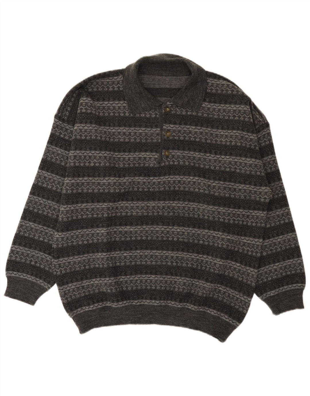 Vintage herre polo hals sweater stor grå stribet