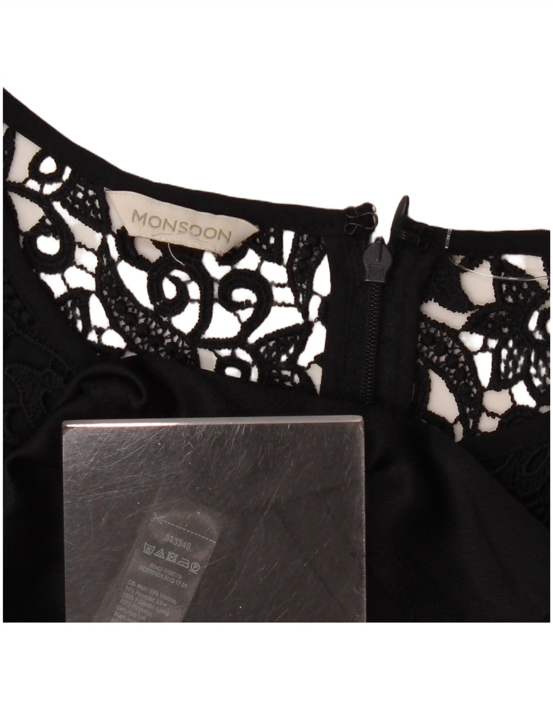 MONSOON Dame 3/4-ærmet A-Line Kjole UK 10 Small Navy Blue Floral