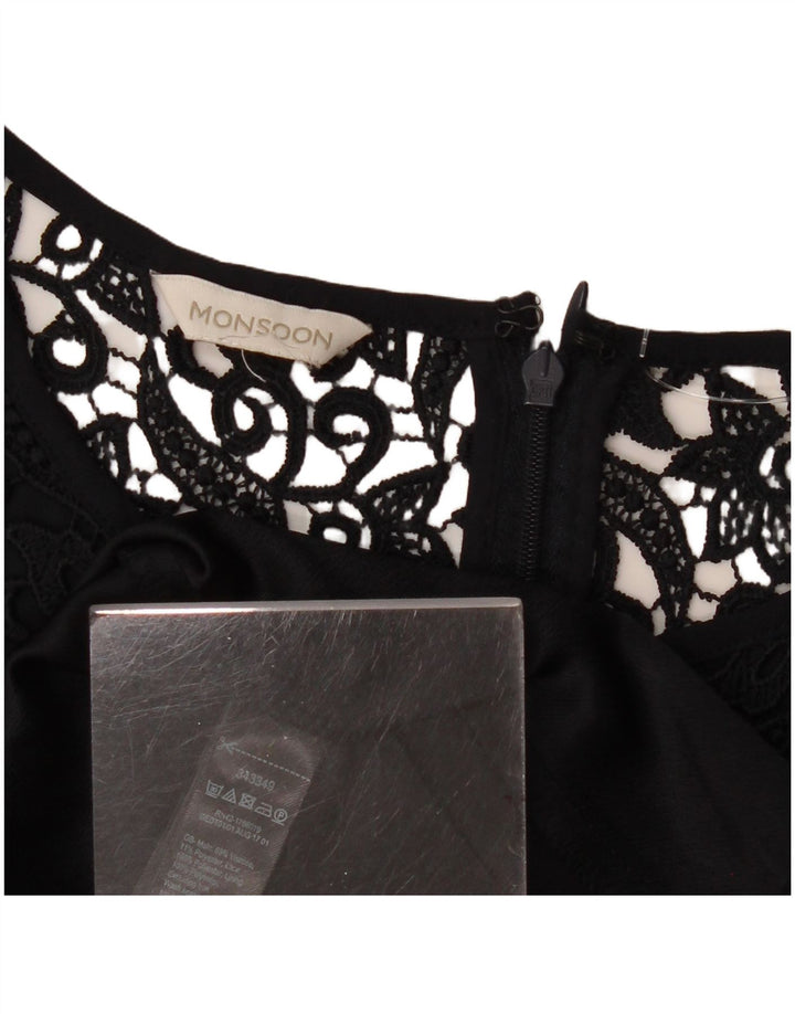 MONSOON Dame 3/4-ærmet A-Line Kjole UK 10 Small Navy Blue Floral