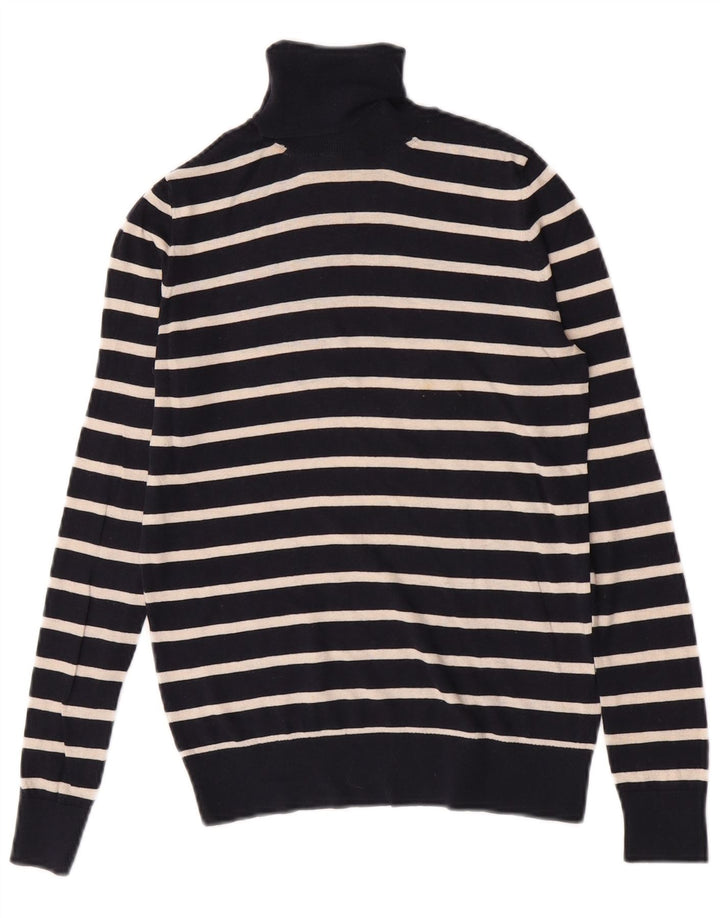 Massimo Dutti Dame Roll Neck Jumper Sweater UK 10 Small Navy Blue Striped
