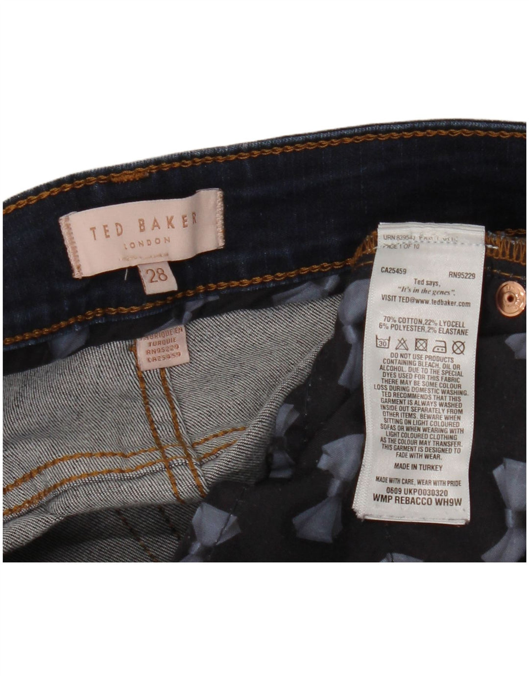 TED BAKER Dame Skinny Jeans W28 L27 Marineblå Bomuld