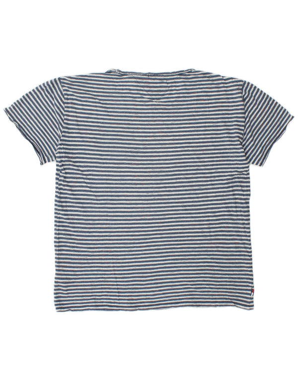 Tommy Hilfiger Herre T-Shirt Top Medium Marineblå Stribet Bomuld