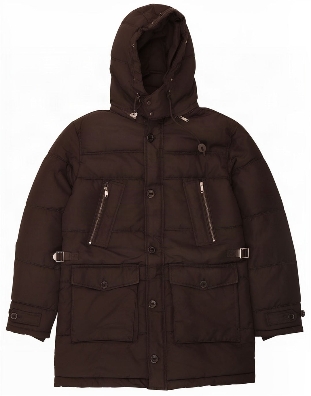 Zara Herre hættepolstret jakke UK 38 Medium Sort Polyester