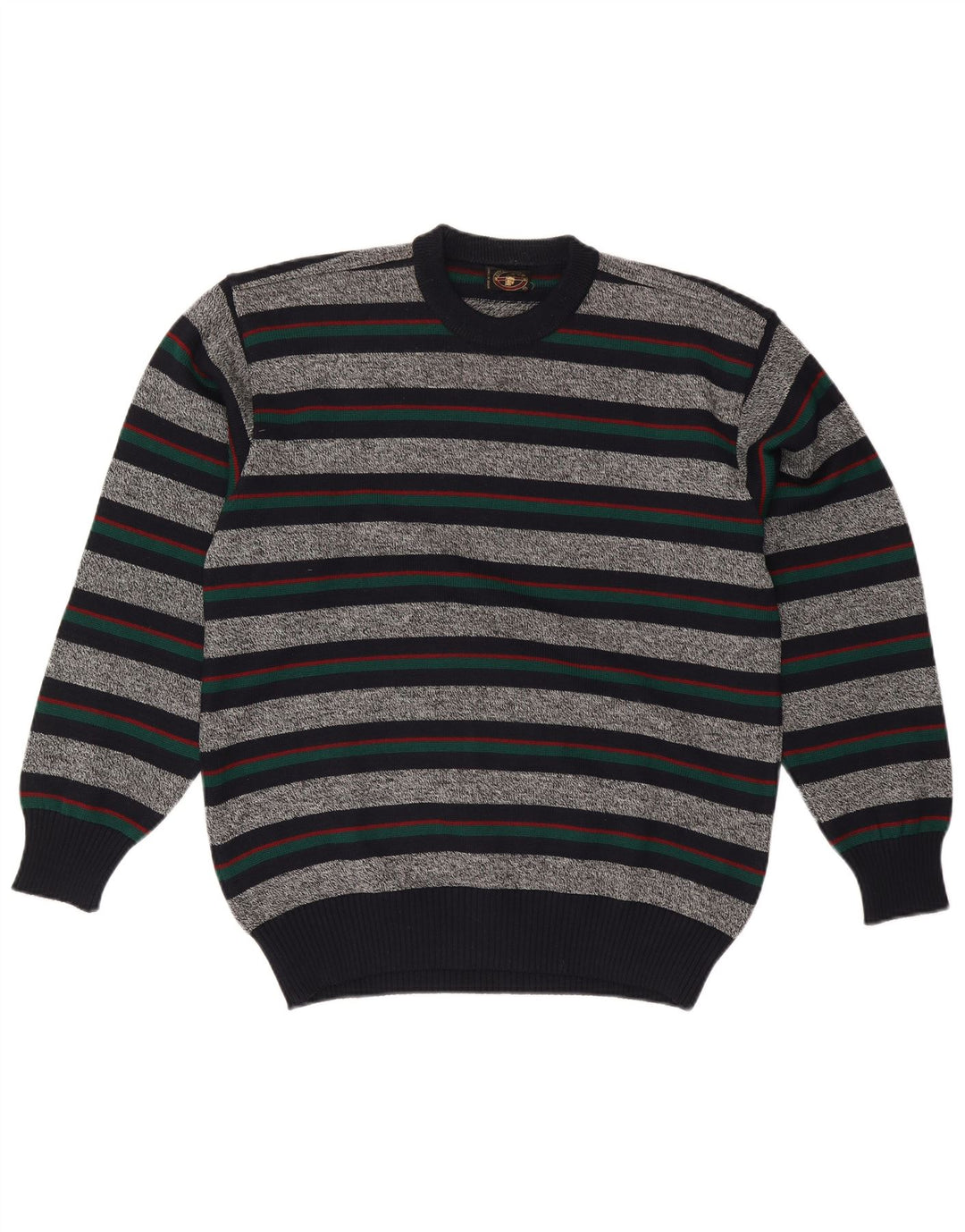 Vintage herre sweater med rund hals XL grå stribet uld