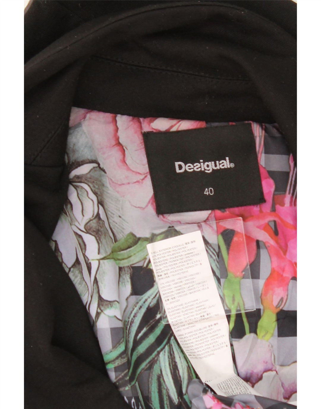 DESIGUAL Womens 1 Button Blazer Jacket EU 40 Medium Black Polyester Vintage Desigual and Second-Hand Desigual from Messina Hembry 