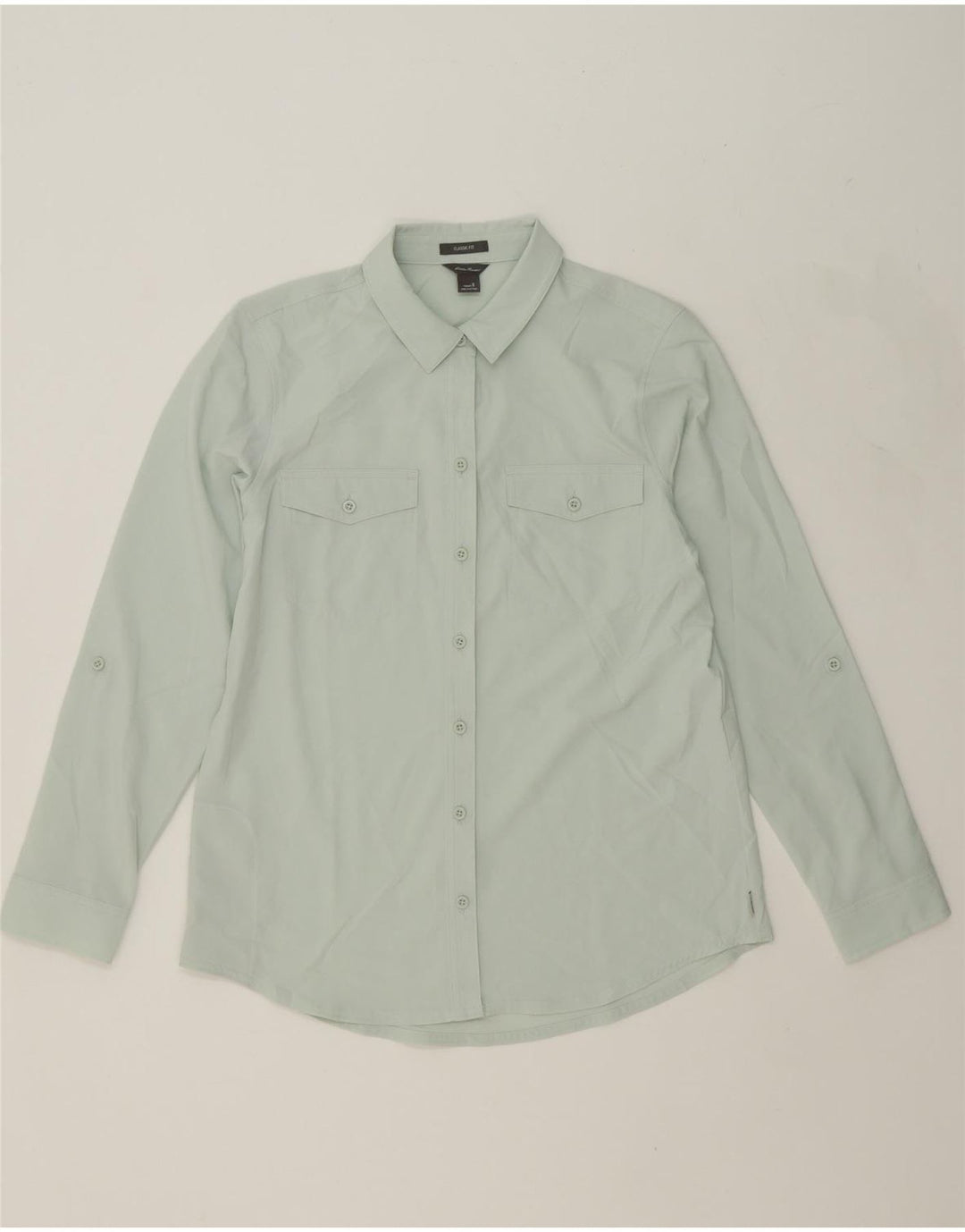 EDDIE BAUER Womens Classic Fit Shirt UK 10 Small Green Polyester Vintage Eddie Bauer and Second-Hand Eddie Bauer from Messina Hembry 