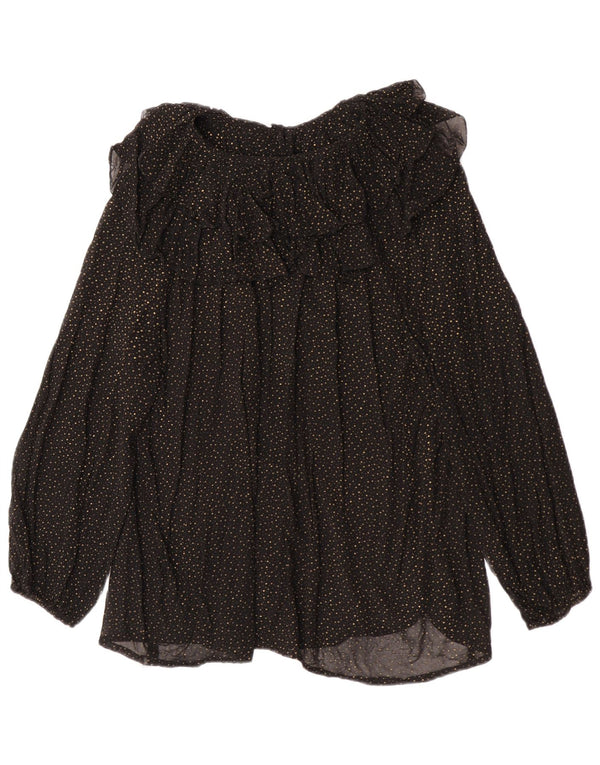 Vintage Dame Langærmet Se Through Bluse Top UK 16 Large Black Spotted