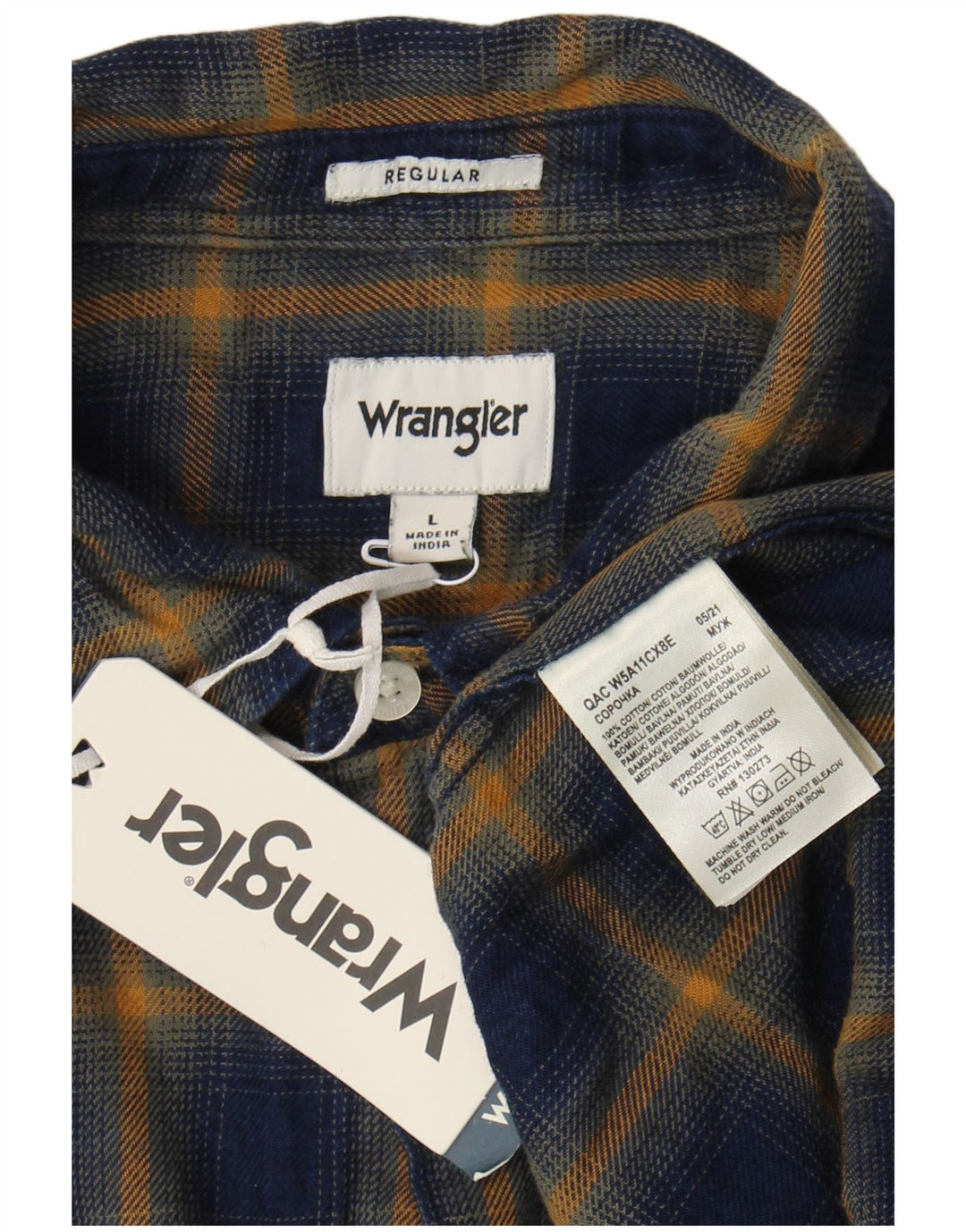 Wrangler Herre Regular Fit Flanellskjorte Stor marineblå ternet bomuld