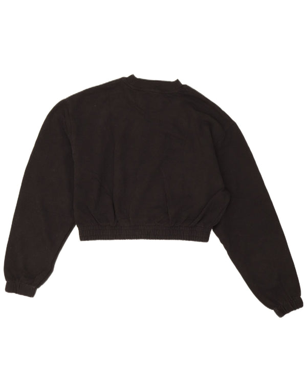 Calvin Klein Jeans Dame Crop Sweatshirt Jumper UK 12 Medium Sort Bomuld