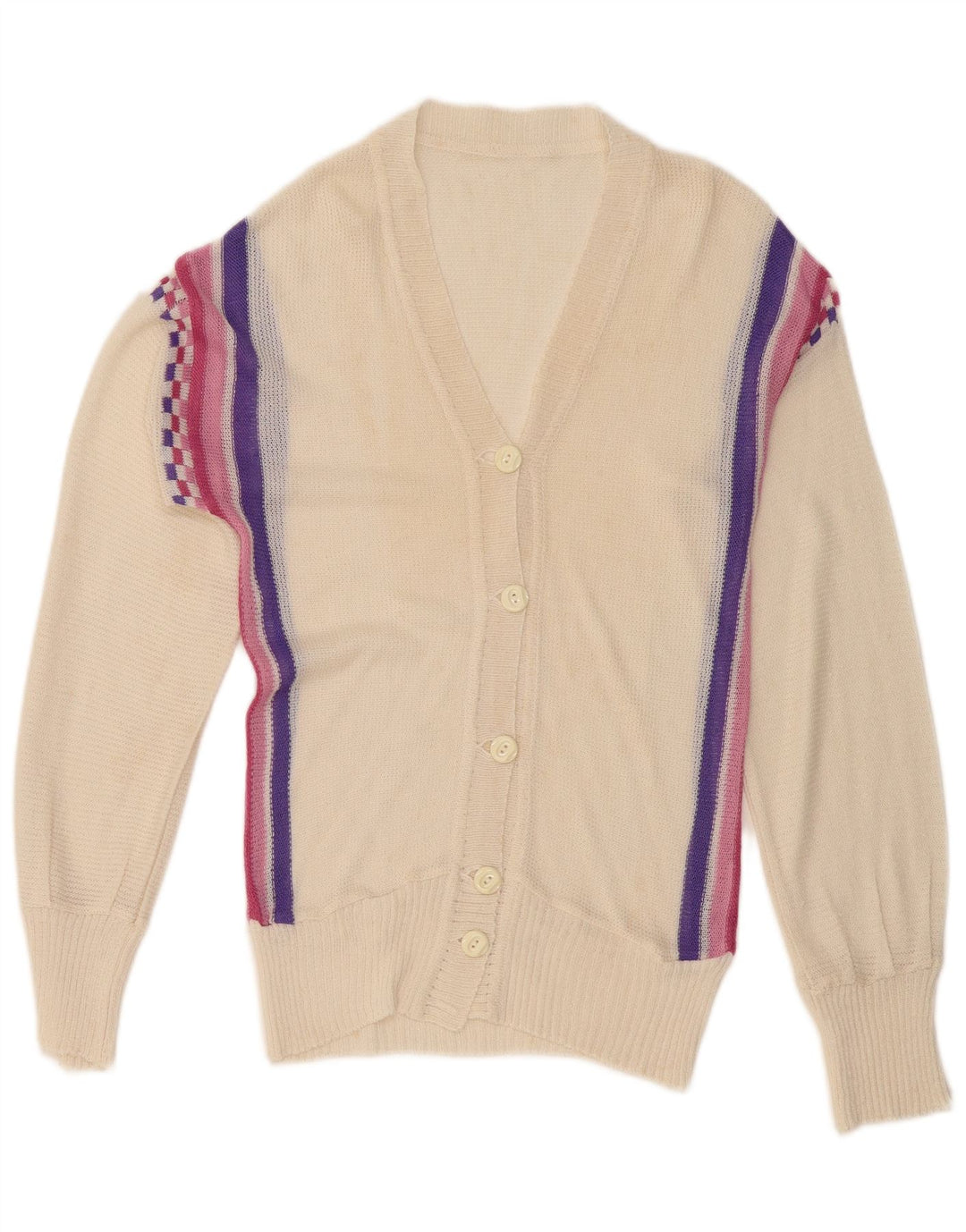 Vintage dame cardigan sweater UK 12 Medium Off White stribet