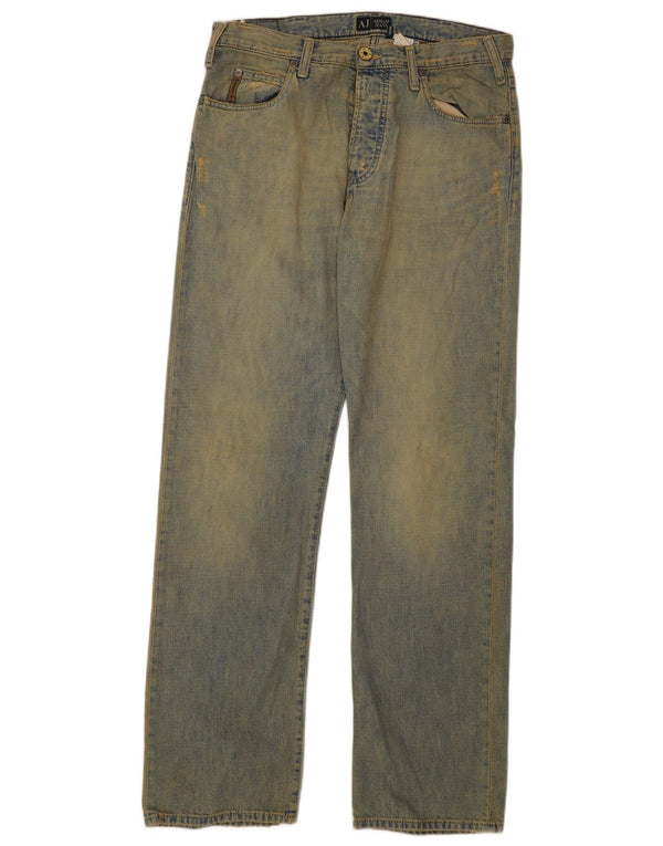 Armani Herre Distressed Straight Jeans W32 L32 Blue Cotton