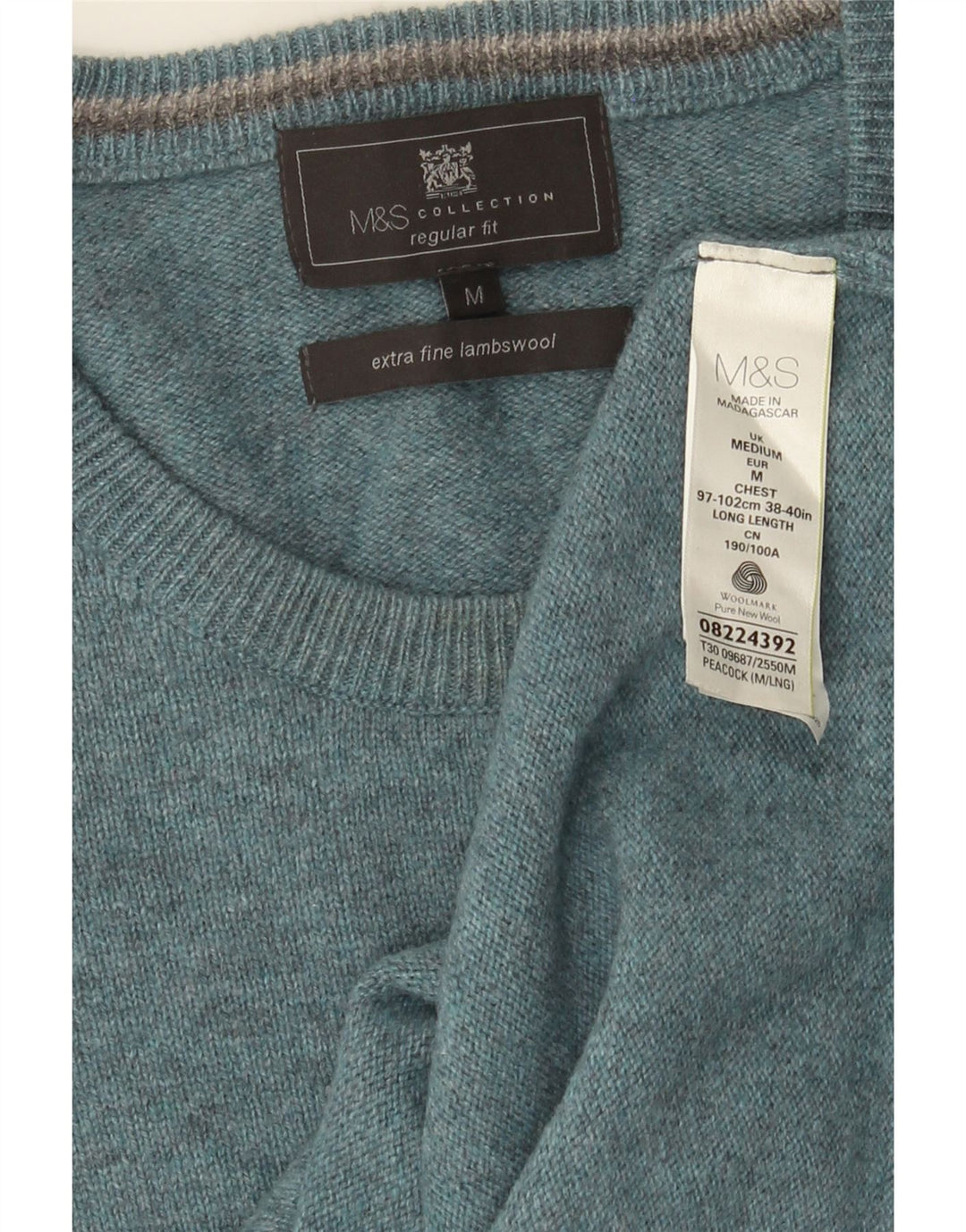 Marks & Spencer Herre sweater med rund hals, medium blå flækket