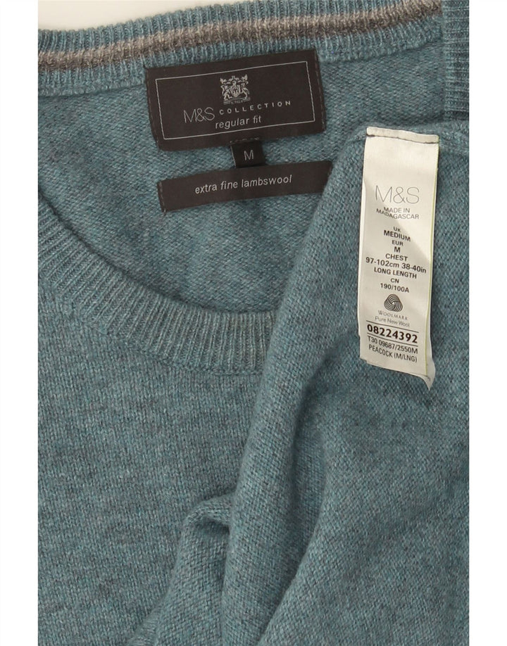 Marks & Spencer Herre sweater med rund hals, medium blå flækket