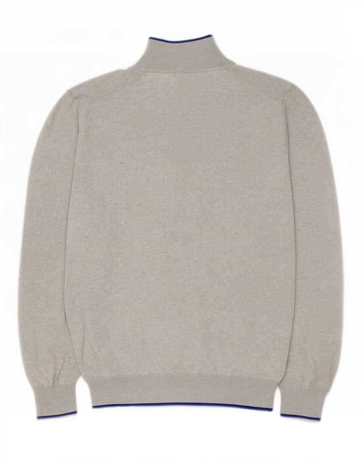 Massimo Dutti Herre Button Neck Jumper Sweater Stor Grå Flecked Bomuld