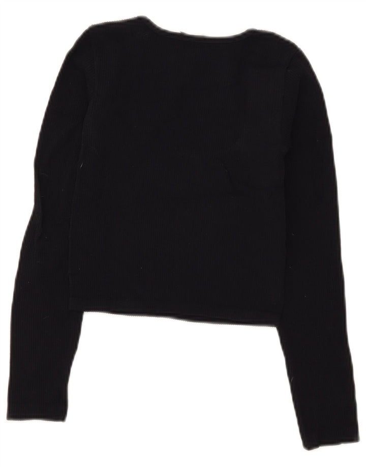 Zara Womens Crop Top Langærmet UK 4 XS Sort Polyamid