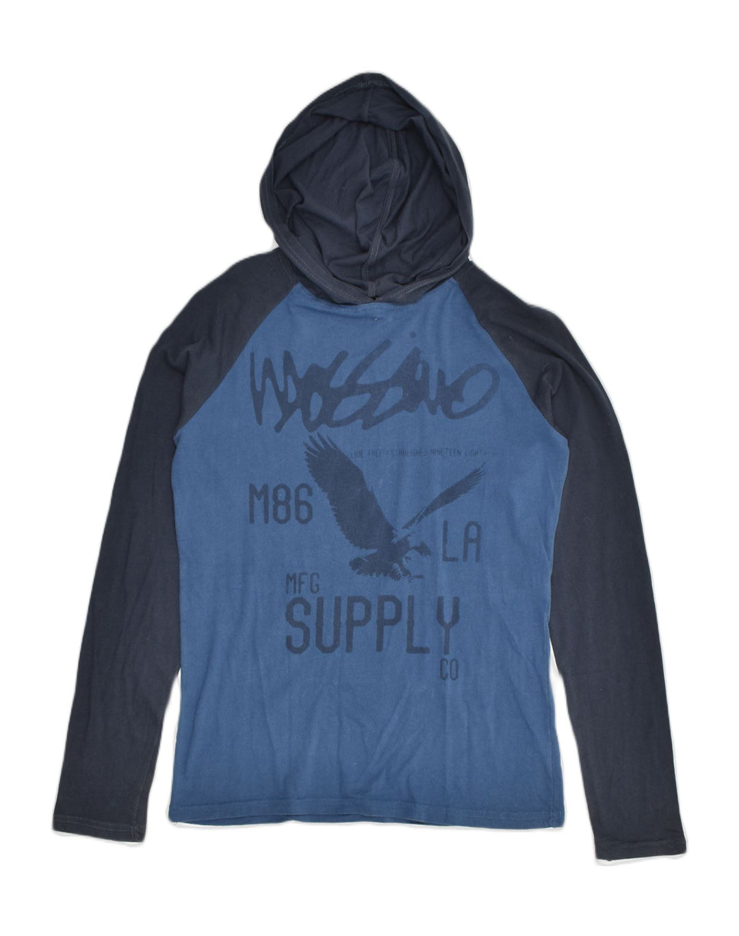 MOSSIMO Boys Graphic Hoodie Jumper 13-14 Years Blue Colourblock Cotton | Vintage Mossimo | Thrift | Second-Hand Mossimo | Used Clothing | Messina Hembry 