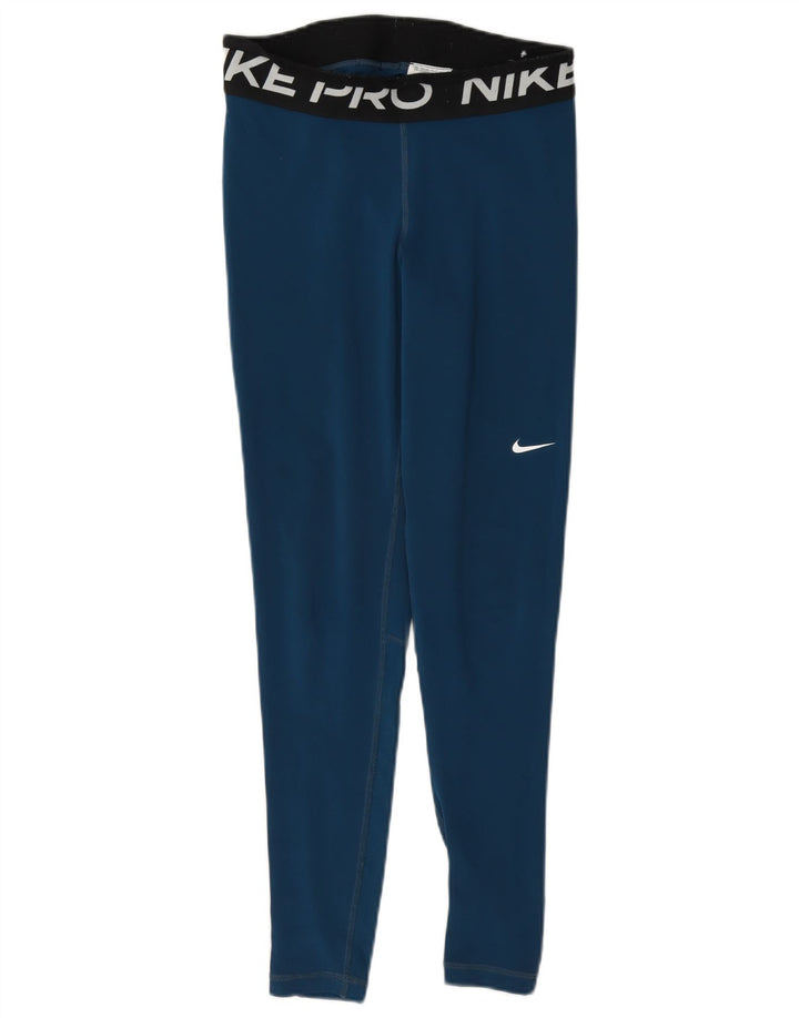Nike Dame Dri Fit Grafiske Leggings UK 10 Small Blue Colourblock Polyester