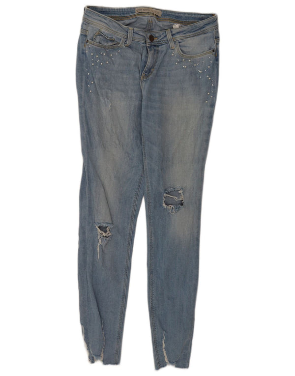 Zara Dame Distressed Skinny Jeans EU 36 XS W26 L27 Blå plettet bomuld