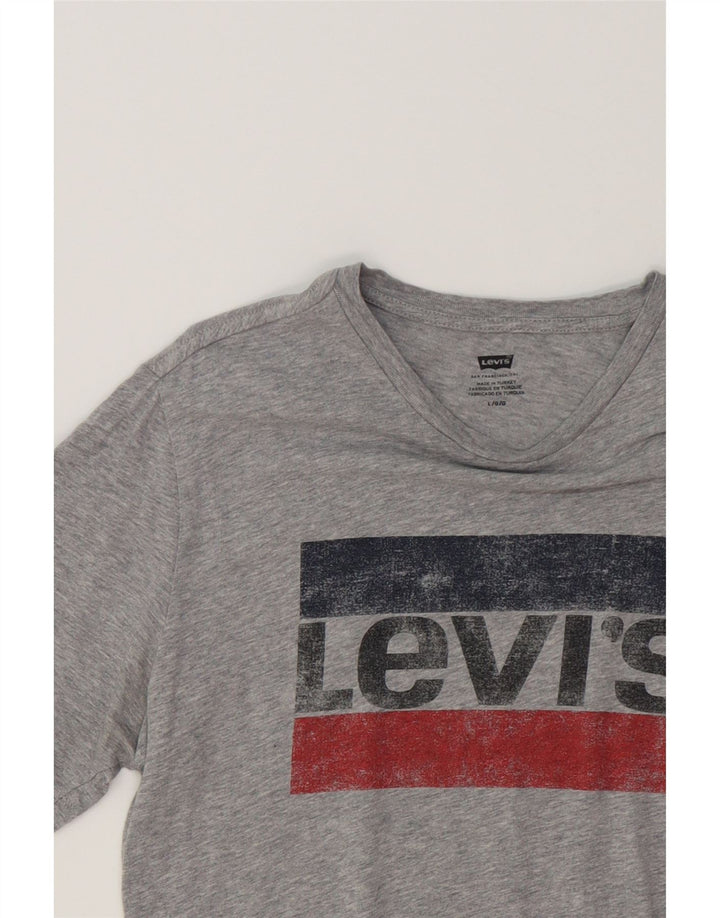 LEVI'S Womens Graphic T-Shirt Top UK 16 Large Grey Cotton Vintage Levi's and Second-Hand Levi's from Messina Hembry 