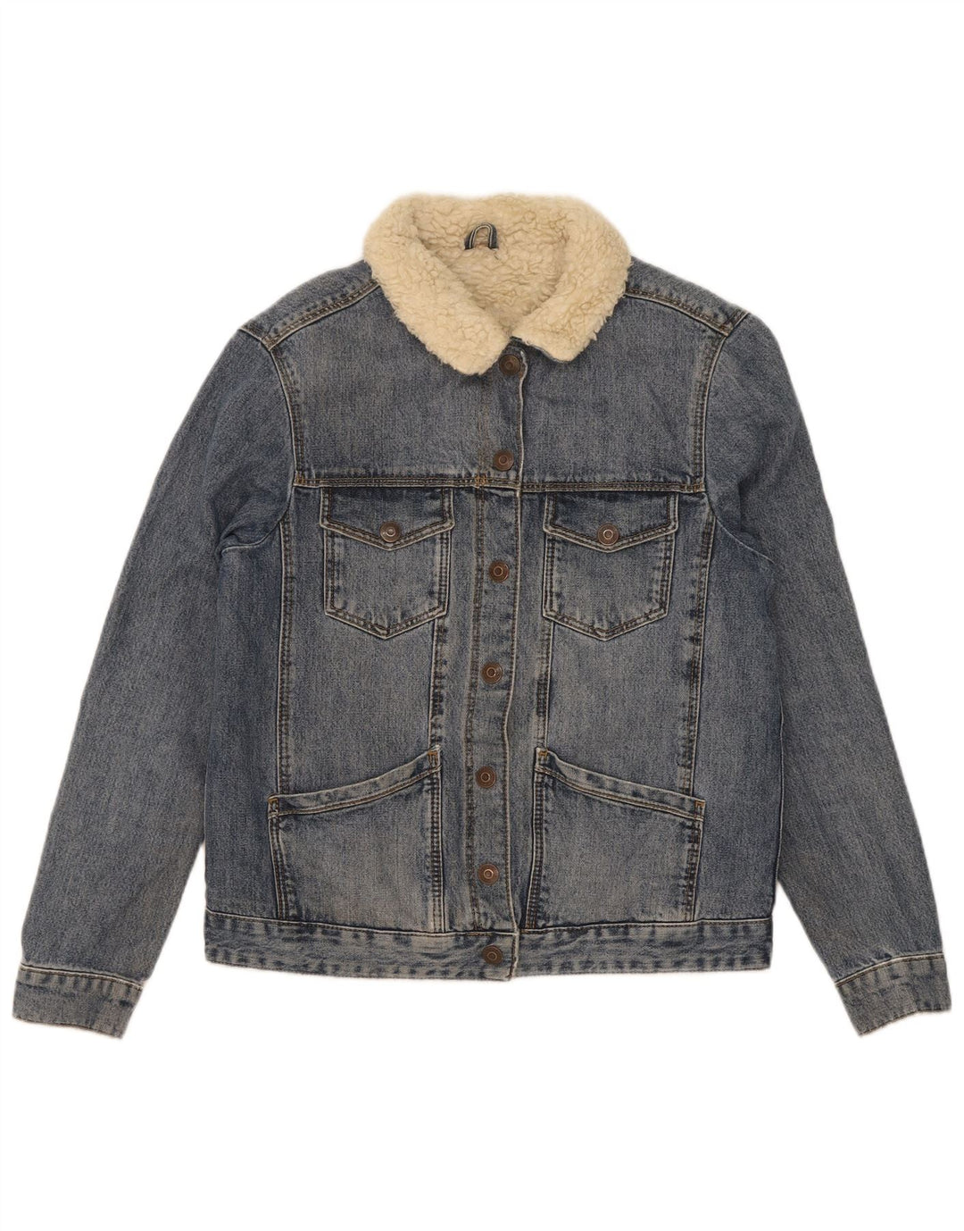 Topshop Dame Sherpa Denim Jacket UK 8 Small Blue Cotton