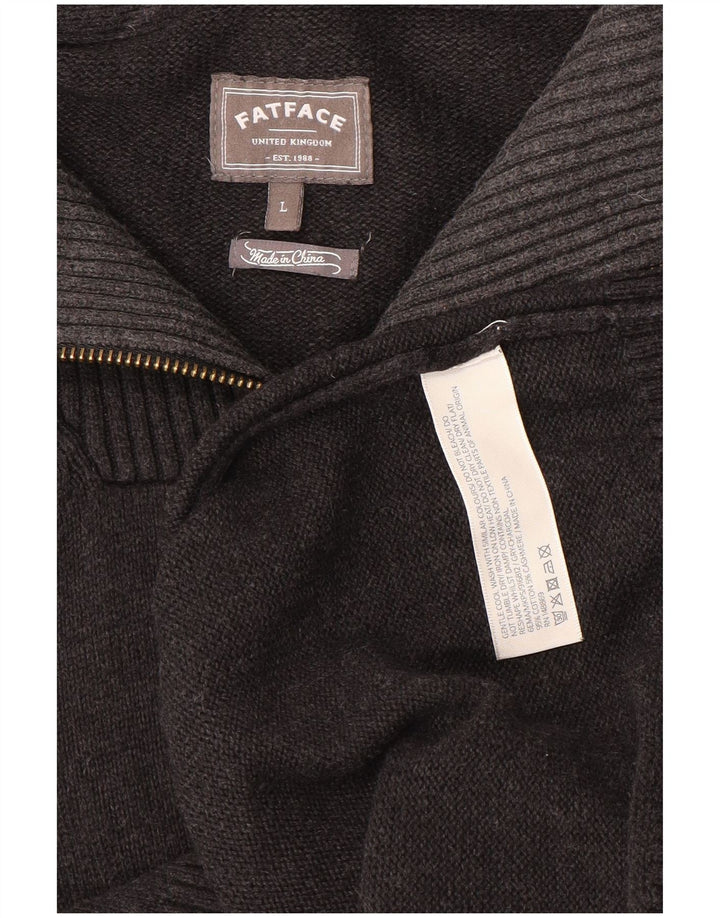 Fat Face Herre Zip Neck Jumper Sweater Stor Grå Bomuld