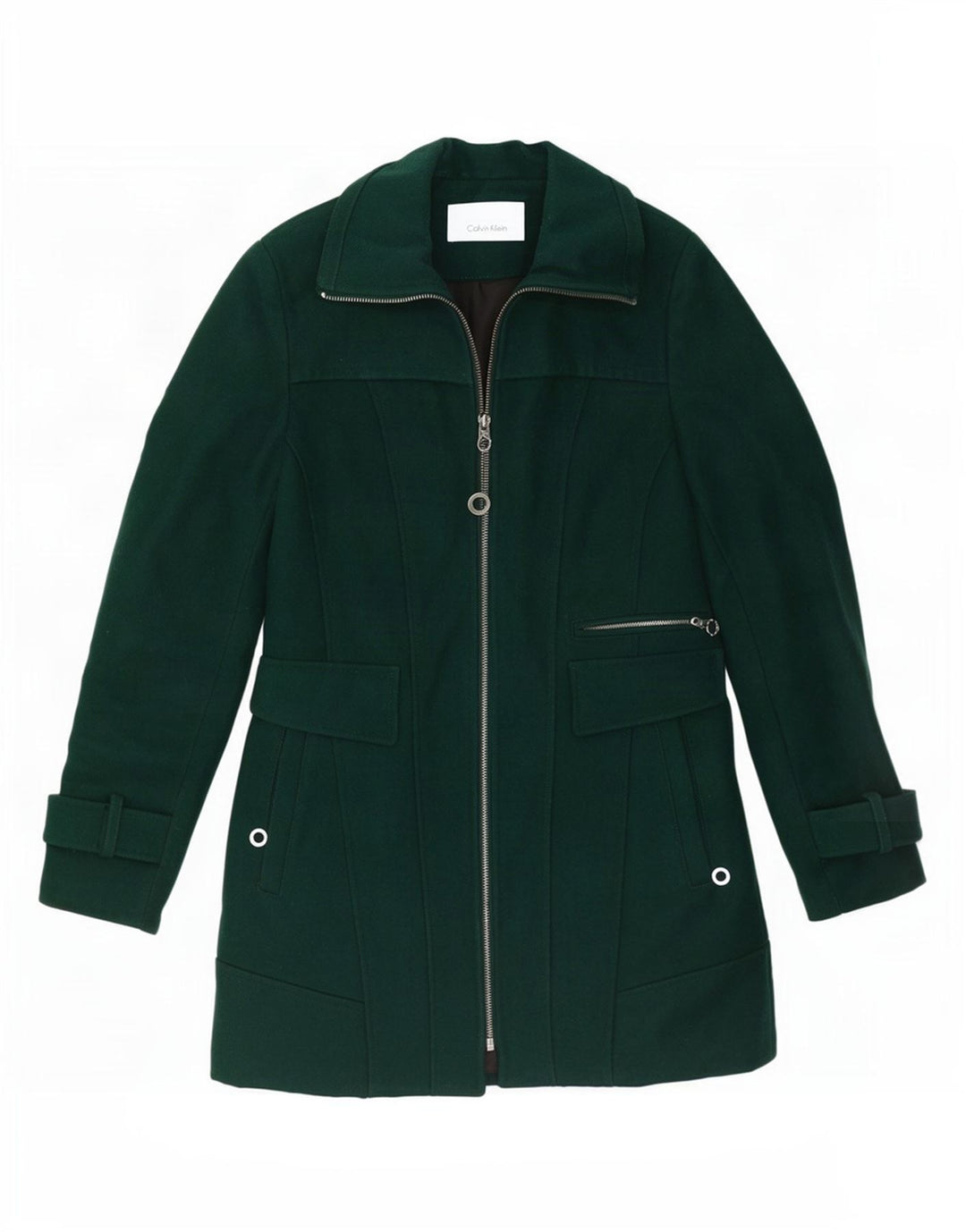 Calvin Klein Trench Coat til kvinder UK 10 Small Green Wool Classic