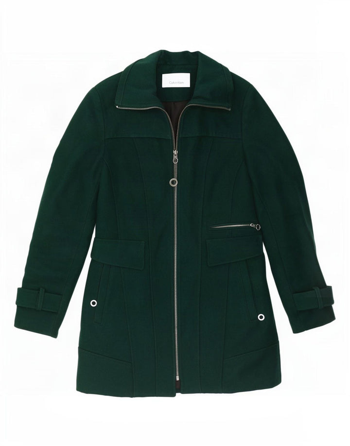 Calvin Klein Trench Coat til kvinder UK 10 Small Green Wool Classic