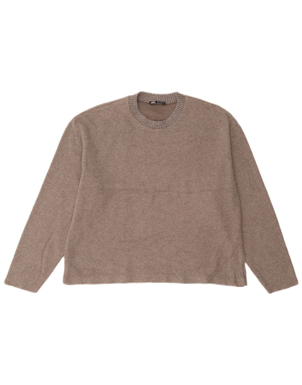 Zara Dame Loose Fit Top Langærmet UK 14 Medium Brun Flecked