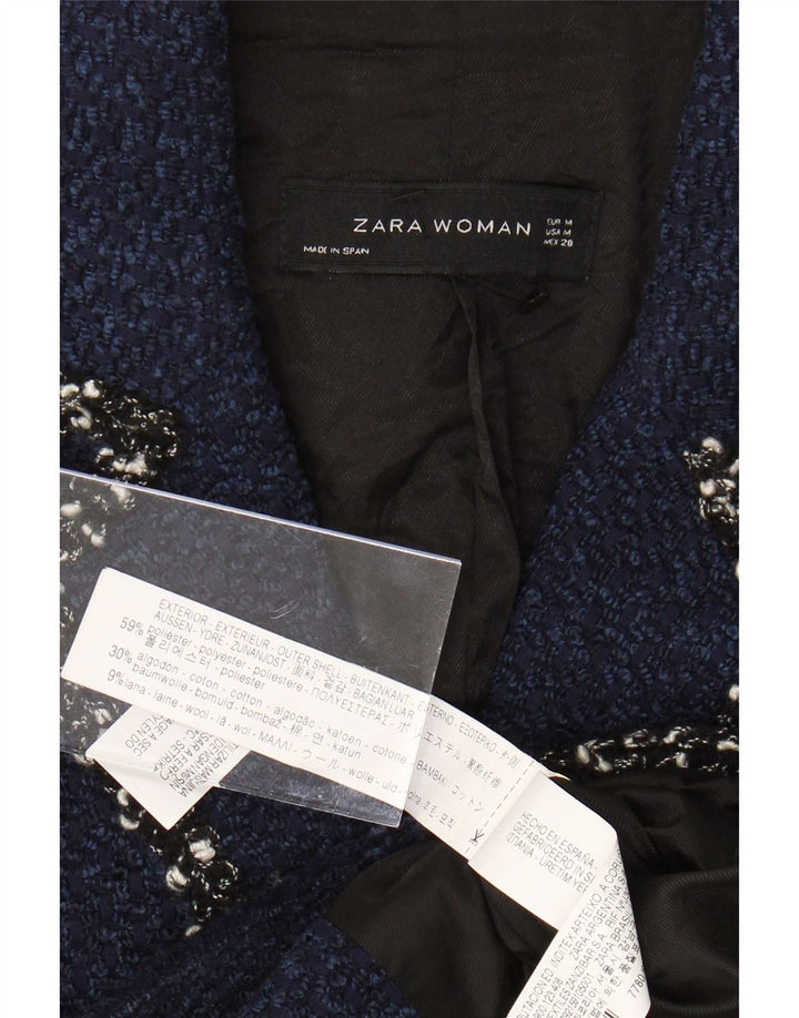 Zara damejakke med 3/4 ærmer 4 knaps blazerjakke UK 12 medium marineblå