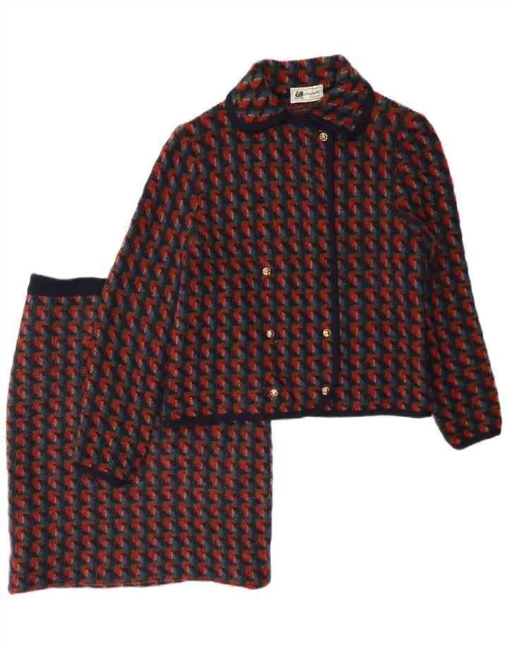 Vintage damestrikket 2-delt nederdelsæt UK 14 Medium W28 Red Houndstooth