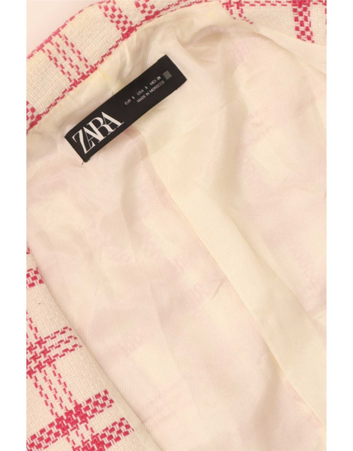 Zara Dame Dobbeltradet Blazer Jacket UK 10 Small White Check